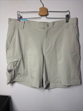 Columbia Light Gray PFG Outdoor Shorts with Zip Pocket and Button